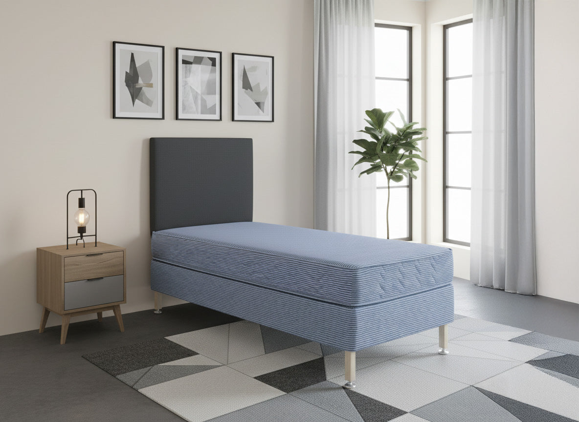 Horden Student Contract Coil Sprung Flat Panel Divan Bed Set on Legs