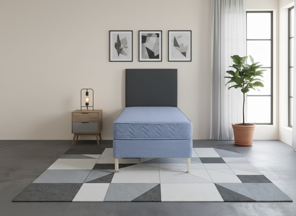 Horden Student Contract Coil Sprung Flat Panel Divan Bed Set on Legs